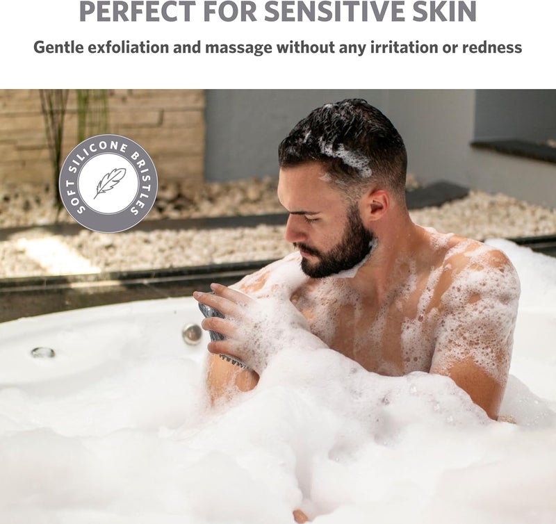 Sndyi Silicone Body Scrubber, Gentle Exfoliating Body Scrubber for Sensitive Skin, Leaf Shaped Shower Scrubber for Body with Lathering Bristles, Silicone Loofah Body Brush for Showering, Gray - Image 5